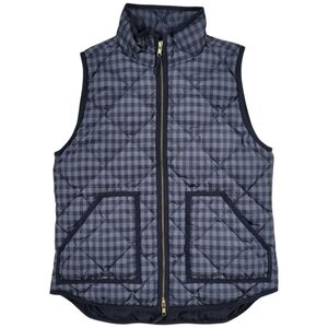 J Crew Down Puffer Vest Womens Small Black Gray Check Quilted Full‎ Zip Pockets
